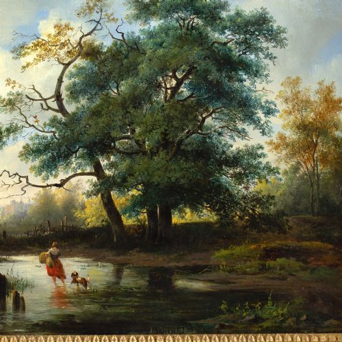 ALEXANDER HIERONYMUS BAKHUYZEN LANDSCAPE WITH COTTAGE FIGURES CATTLE ANTIQUE OIL PAINTING - ADDITIONAL PHOTO 8
