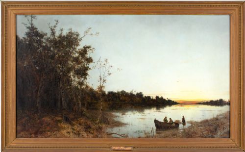 karl heffner twilight antique oil painting - CATEGORY: ANTIQUE ART - DATED 1880