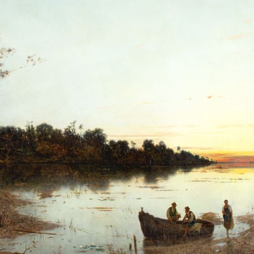 KARL HEFFNER TWILIGHT ANTIQUE OIL PAINTING - ADDITIONAL PHOTO 4
