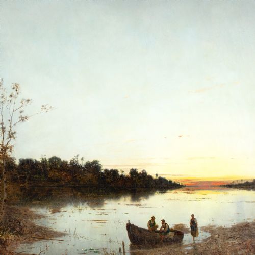KARL HEFFNER TWILIGHT ANTIQUE OIL PAINTING - ADDITIONAL PHOTO 8