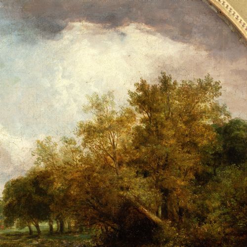 ROBERT BURROWS CIRCLE RIVER LANDSCAPE WITH CATTLE ANTIQUE OIL PAINTING - ADDITIONAL PHOTO 5
