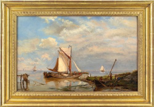 Hermanus Koekkoek the Elder (After), on the Scheldt - Antique Oil Painting