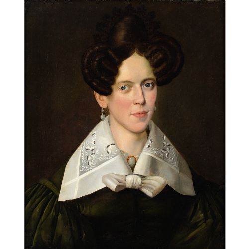 EARLY 19THCENTURY AMERICAN SCHOOL PORTRAIT OF A LADY ANTIQUE OIL PAINTING - ADDITIONAL PHOTO 1