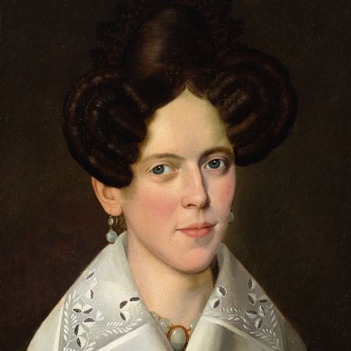 EARLY 19THCENTURY AMERICAN SCHOOL PORTRAIT OF A LADY ANTIQUE OIL PAINTING - ADDITIONAL PHOTO 4