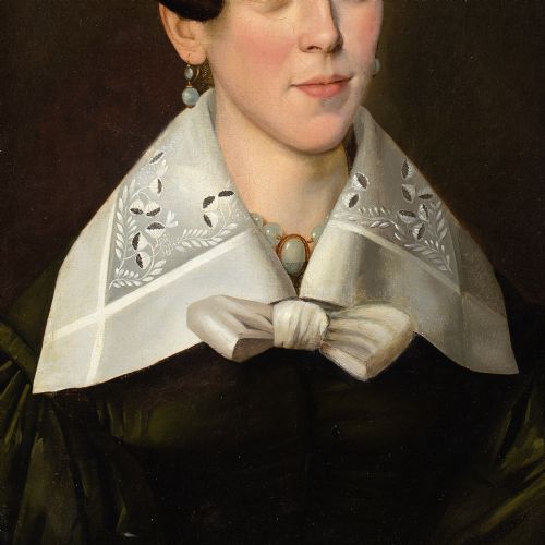 EARLY 19THCENTURY AMERICAN SCHOOL PORTRAIT OF A LADY ANTIQUE OIL PAINTING - ADDITIONAL PHOTO 5