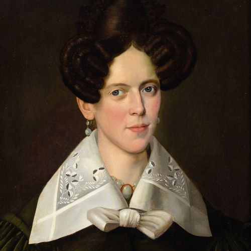 EARLY 19THCENTURY AMERICAN SCHOOL PORTRAIT OF A LADY ANTIQUE OIL PAINTING - ADDITIONAL PHOTO 6