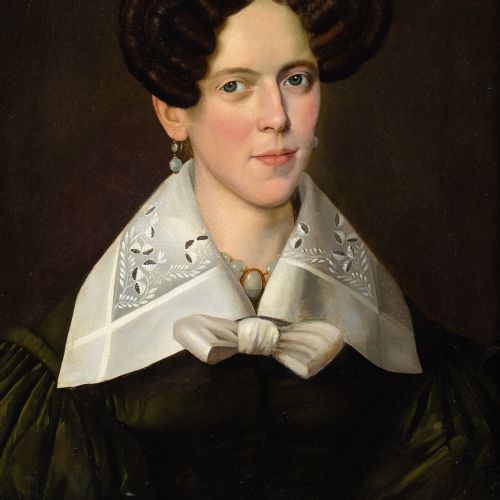 EARLY 19THCENTURY AMERICAN SCHOOL PORTRAIT OF A LADY ANTIQUE OIL PAINTING - ADDITIONAL PHOTO 7