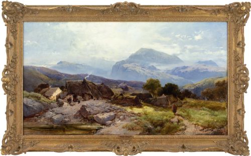 henry bright in the welsh hills antique oil painting - CATEGORY: ANTIQUE ART - DATED 1850