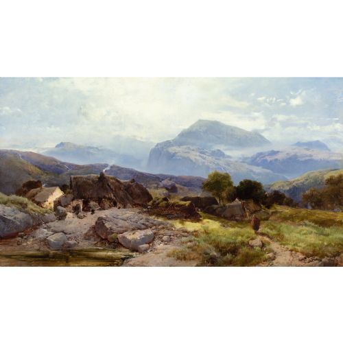 HENRY BRIGHT IN THE WELSH HILLS ANTIQUE OIL PAINTING - ADDITIONAL PHOTO 1
