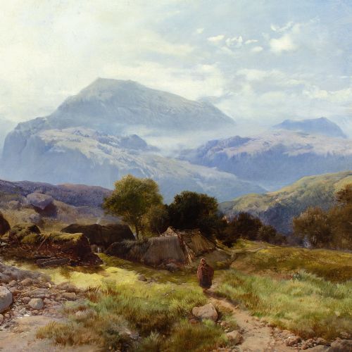 HENRY BRIGHT IN THE WELSH HILLS ANTIQUE OIL PAINTING - ADDITIONAL PHOTO 6