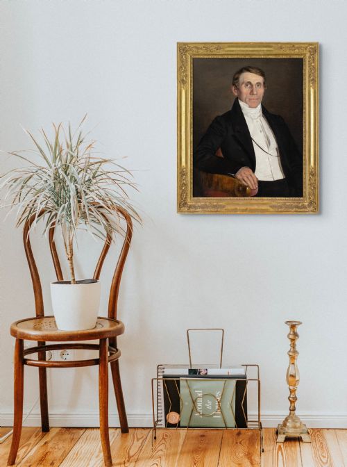 MID19THCENTURY AUSTRIAN SCHOOL PORTRAIT OF A GENTLEMAN IN AN ARMCHAIR ANTIQUE OIL PAINTING - ADDITIONAL PHOTO 2