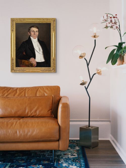 MID19THCENTURY AUSTRIAN SCHOOL PORTRAIT OF A GENTLEMAN IN AN ARMCHAIR ANTIQUE OIL PAINTING - ADDITIONAL PHOTO 5