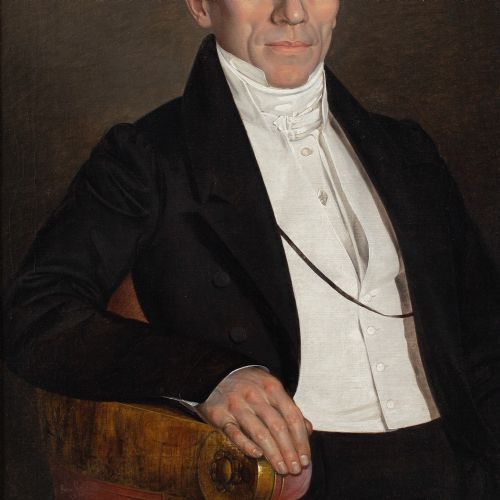 MID19THCENTURY AUSTRIAN SCHOOL PORTRAIT OF A GENTLEMAN IN AN ARMCHAIR ANTIQUE OIL PAINTING - ADDITIONAL PHOTO 6