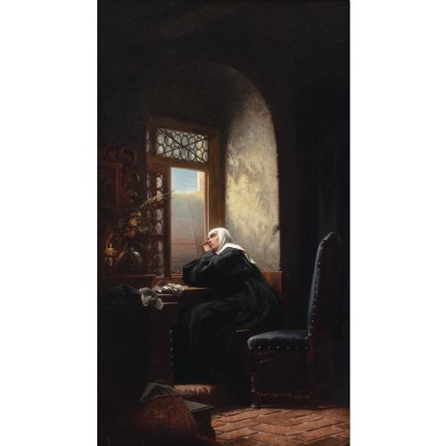 fig 2. Gustav Adolf Kuntz (After), Greetings From The World / The Nun Of Monza - Antique Oil Painting