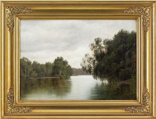 vilhelm groth fishing on the gudenen river antique oil painting - CATEGORY: ANTIQUE ART - DATED 1870