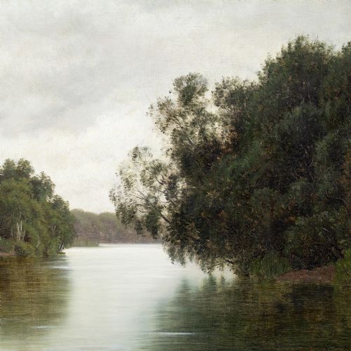 VILHELM GROTH FISHING ON THE GUDENEN RIVER ANTIQUE OIL PAINTING - ADDITIONAL PHOTO 3