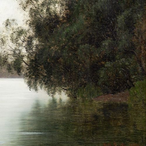 VILHELM GROTH FISHING ON THE GUDENEN RIVER ANTIQUE OIL PAINTING - ADDITIONAL PHOTO 4