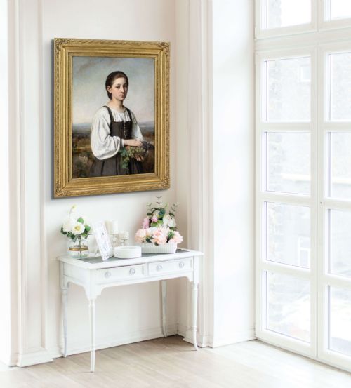 fig 2. Sophie Ribbing, Portrait Of An Italian Girl Holding A Basket Of Grapes - Antique Oil Painting