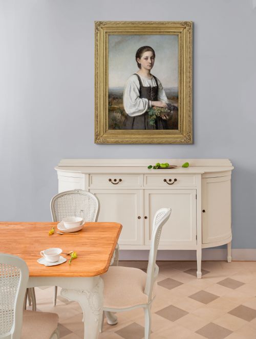 fig 3. Sophie Ribbing, Portrait Of An Italian Girl Holding A Basket Of Grapes - Antique Oil Painting