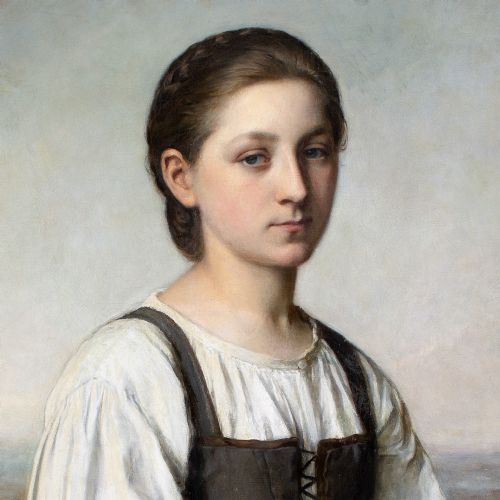 fig 6. Sophie Ribbing, Portrait Of An Italian Girl Holding A Basket Of Grapes - Antique Oil Painting