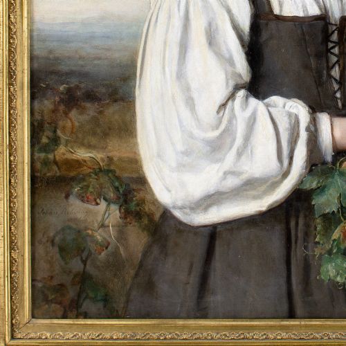 fig 7. Sophie Ribbing, Portrait Of An Italian Girl Holding A Basket Of Grapes - Antique Oil Painting