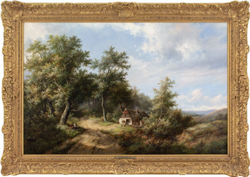 hendrik pieter koekkoek a country road antique oil painting - CATEGORY: ANTIQUE ART - DATED 1870