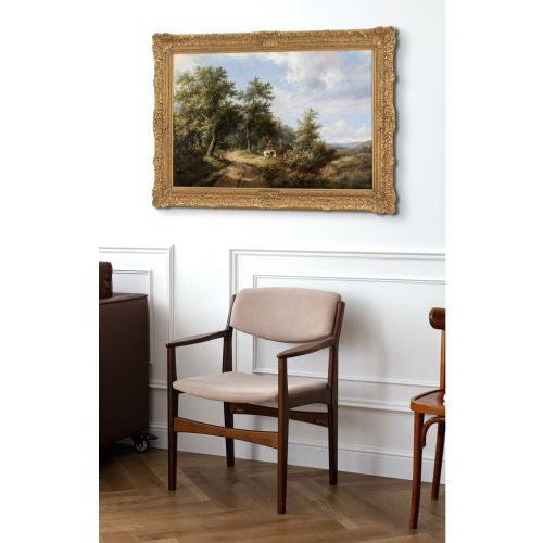 HENDRIK PIETER KOEKKOEK A COUNTRY ROAD ANTIQUE OIL PAINTING - ADDITIONAL PHOTO 2