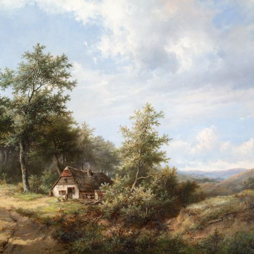 HENDRIK PIETER KOEKKOEK A COUNTRY ROAD ANTIQUE OIL PAINTING - ADDITIONAL PHOTO 4