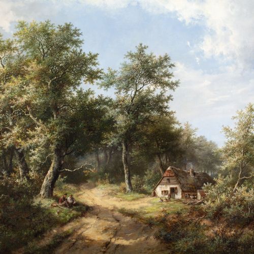HENDRIK PIETER KOEKKOEK A COUNTRY ROAD ANTIQUE OIL PAINTING - ADDITIONAL PHOTO 5