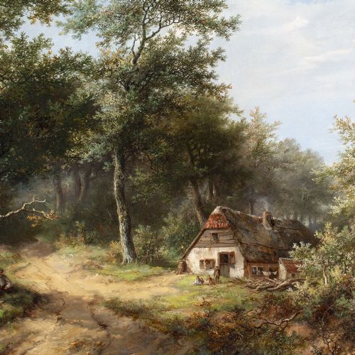 HENDRIK PIETER KOEKKOEK A COUNTRY ROAD ANTIQUE OIL PAINTING - ADDITIONAL PHOTO 6