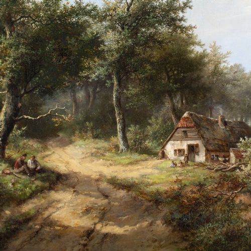 HENDRIK PIETER KOEKKOEK A COUNTRY ROAD ANTIQUE OIL PAINTING - ADDITIONAL PHOTO 7