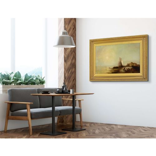 GEORGE G FRYER COASTAL LANDSCAPE WITH FISHERFOLK BOATS COTTAGES ANTIQUE OIL PAINTING - ADDITIONAL PHOTO 3