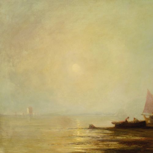 GEORGE G FRYER COASTAL LANDSCAPE WITH FISHERFOLK BOATS COTTAGES ANTIQUE OIL PAINTING - ADDITIONAL PHOTO 6