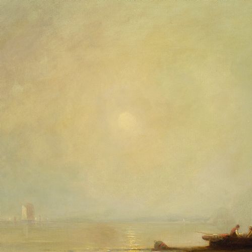 GEORGE G FRYER COASTAL LANDSCAPE WITH FISHERFOLK BOATS COTTAGES ANTIQUE OIL PAINTING - ADDITIONAL PHOTO 7