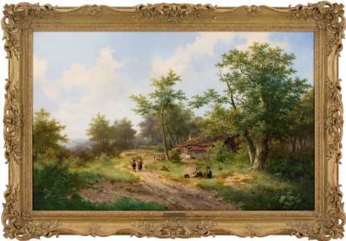 hendrik pieter koekkoek scene near haarlem antique oil painting - CATEGORY: ANTIQUE ART - DATED 1870