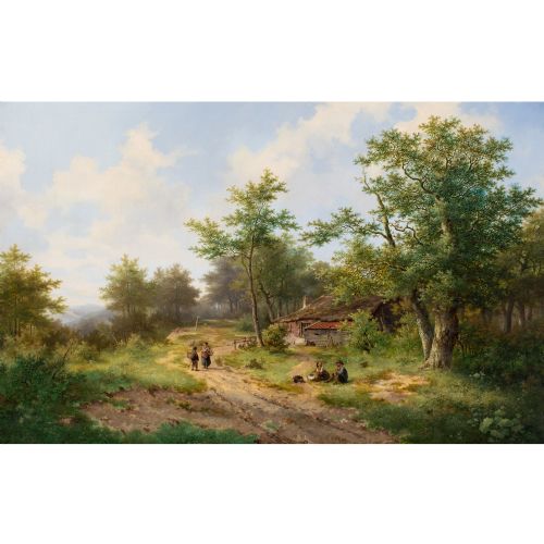 HENDRIK PIETER KOEKKOEK SCENE NEAR HAARLEM ANTIQUE OIL PAINTING - ADDITIONAL PHOTO 1
