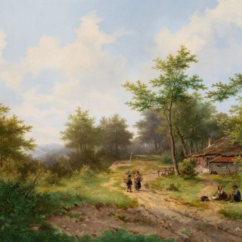 HENDRIK PIETER KOEKKOEK SCENE NEAR HAARLEM ANTIQUE OIL PAINTING - ADDITIONAL PHOTO 4