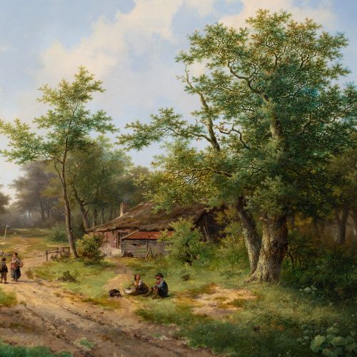 HENDRIK PIETER KOEKKOEK SCENE NEAR HAARLEM ANTIQUE OIL PAINTING - ADDITIONAL PHOTO 6