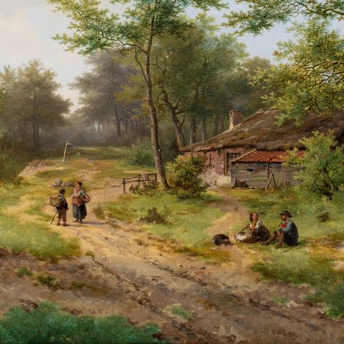 HENDRIK PIETER KOEKKOEK SCENE NEAR HAARLEM ANTIQUE OIL PAINTING - ADDITIONAL PHOTO 8