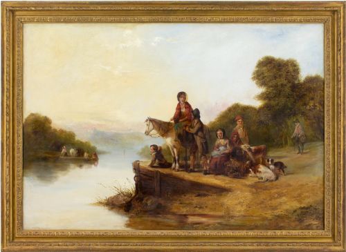 william shayer waiting for the ferry antique oil painting - CATEGORY: ANTIQUE ART - DATED 1850