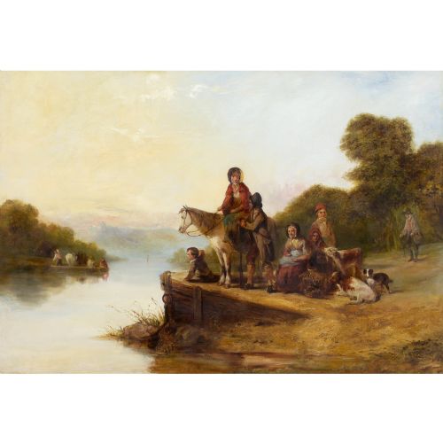WILLIAM SHAYER WAITING FOR THE FERRY ANTIQUE OIL PAINTING - ADDITIONAL PHOTO 1