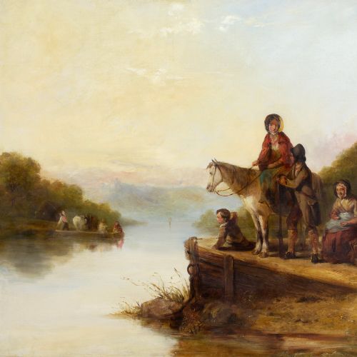 WILLIAM SHAYER WAITING FOR THE FERRY ANTIQUE OIL PAINTING - ADDITIONAL PHOTO 4
