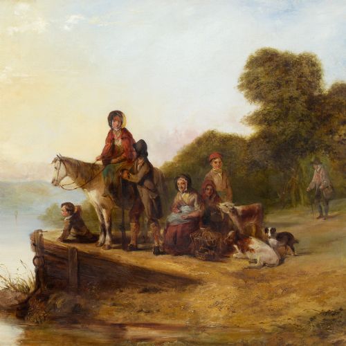 WILLIAM SHAYER WAITING FOR THE FERRY ANTIQUE OIL PAINTING - ADDITIONAL PHOTO 5