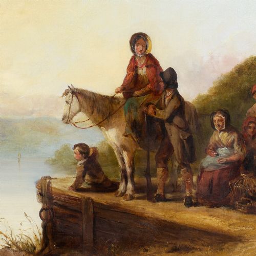 WILLIAM SHAYER WAITING FOR THE FERRY ANTIQUE OIL PAINTING - ADDITIONAL PHOTO 6