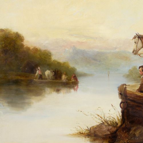 WILLIAM SHAYER WAITING FOR THE FERRY ANTIQUE OIL PAINTING - ADDITIONAL PHOTO 7