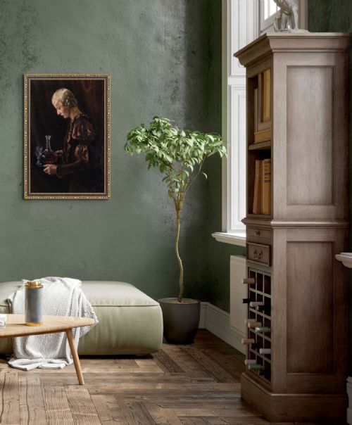 BODIL LARSEN ROHWEDER PORTRAIT OF A WOMAN HOLDING A TRAY ANTIQUE OIL PAINTING - ADDITIONAL PHOTO 2