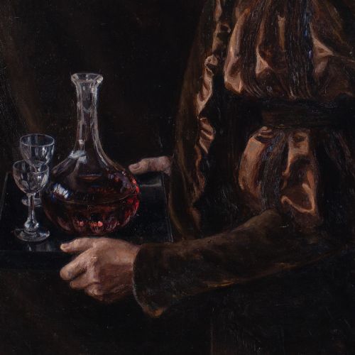 BODIL LARSEN ROHWEDER PORTRAIT OF A WOMAN HOLDING A TRAY ANTIQUE OIL PAINTING - ADDITIONAL PHOTO 7