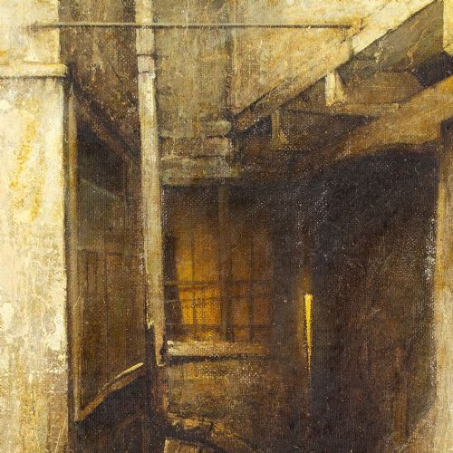 HARRY KLUGE COURTYARD ANTIQUE OIL PAINTING - ADDITIONAL PHOTO 2