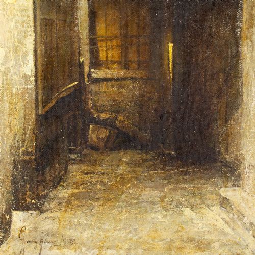 HARRY KLUGE COURTYARD ANTIQUE OIL PAINTING - ADDITIONAL PHOTO 3