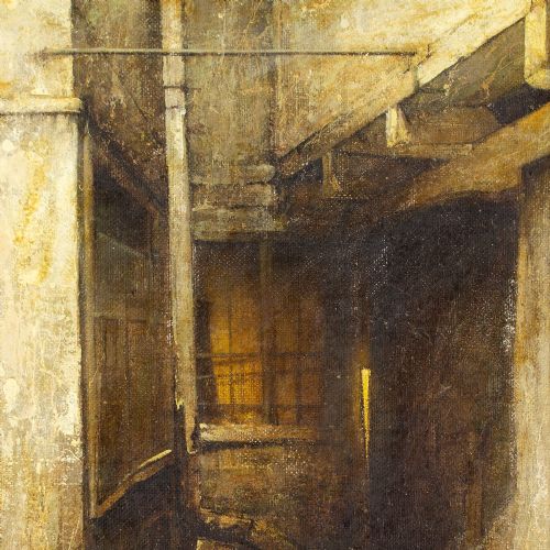 HARRY KLUGE COURTYARD ANTIQUE OIL PAINTING - ADDITIONAL PHOTO 5